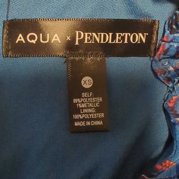 Aqua/Pendleton Womens Ruffled V-Neck Blue Southwest Print Shimmer Mini Dress XS - Picture 5 of 9